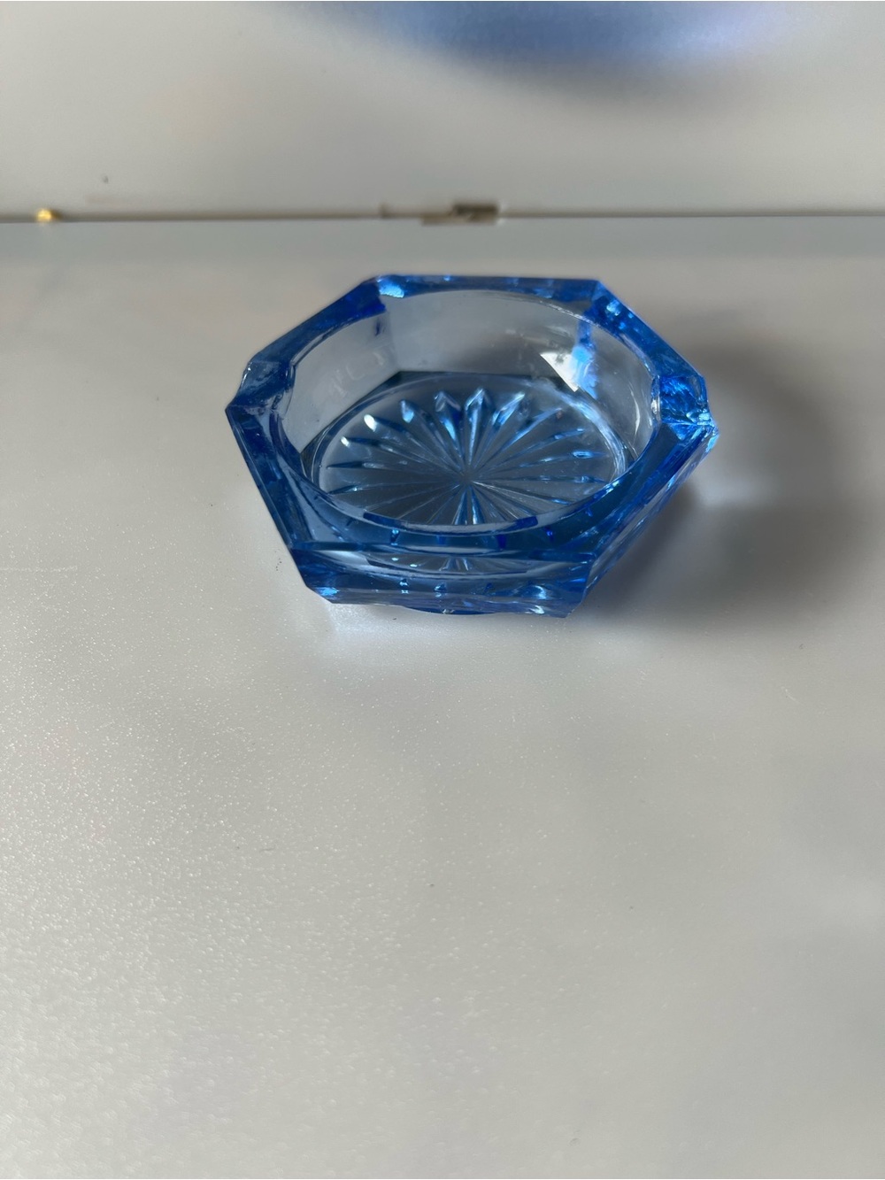 Blue Octagonal Glass Ashtray